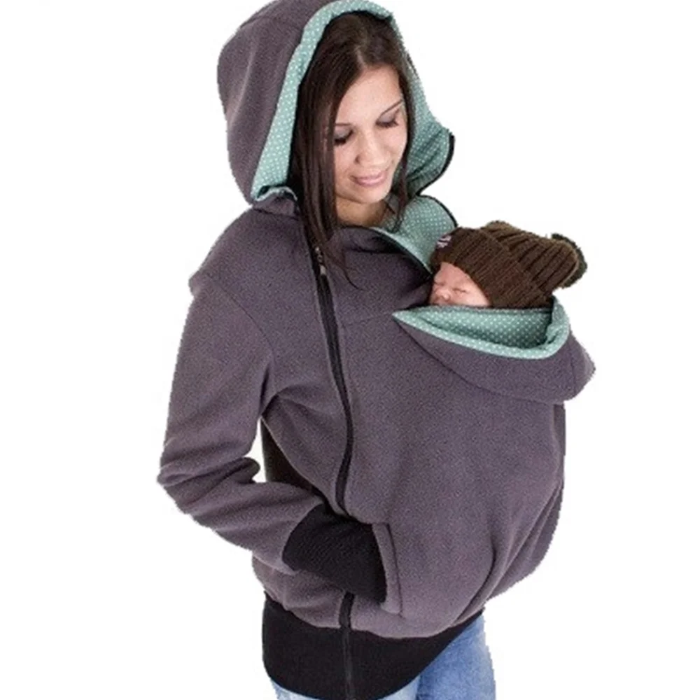

Women's Fleece Zip Up Maternity Baby Wearing Carrier Hoodie Sweatshirt Nursing Kangaroo Jacket Pullover Maternity Outerwear