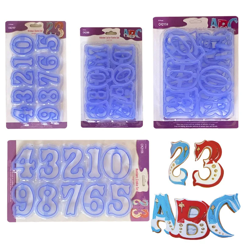 

Lixsun Alphabet Letters and Numbers Upper and Lower Case Set Cookie Chocolate Fondant Stamps For Baking Two Sizes Optional, Blue