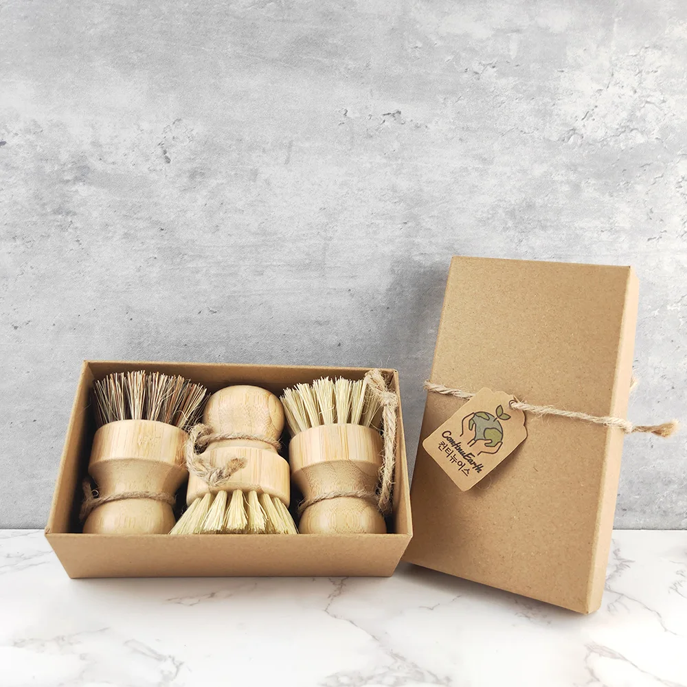 

Round 3 Packs Eco Biodegradable Sisal Clean Bamboo Utensils Kitchen Scrubbing Brush
