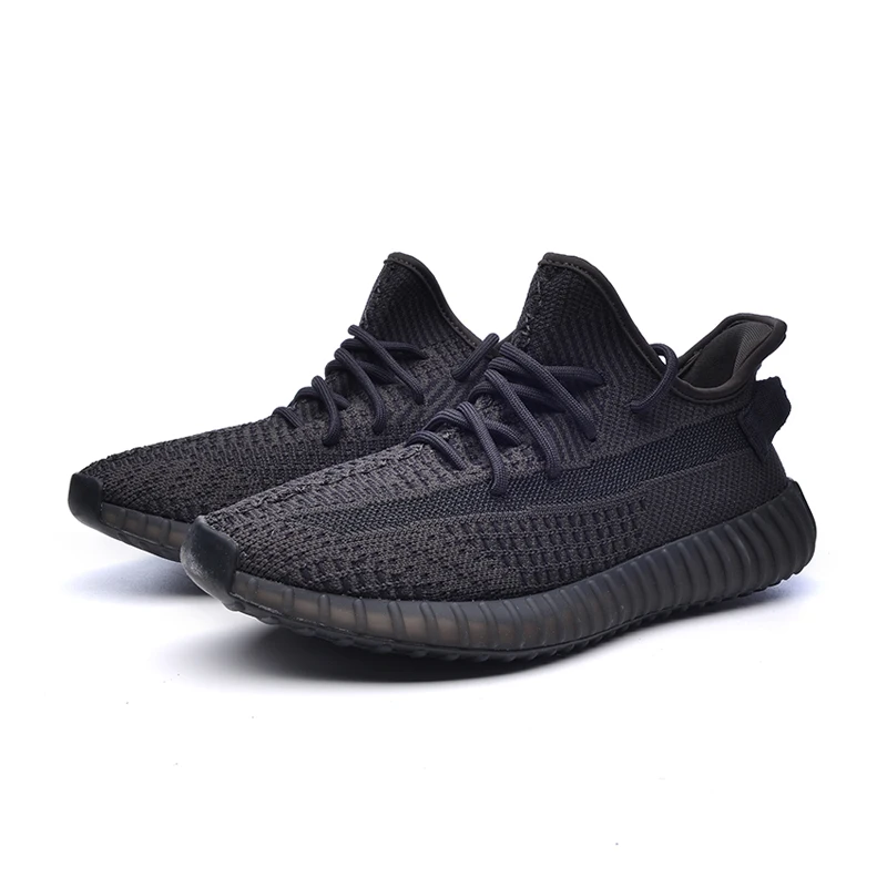 

New design woven upper lundmark reflective glow breathable fashion sneakers Yezzy 350 V2 running sport women tenis shoes, Black angel white angel