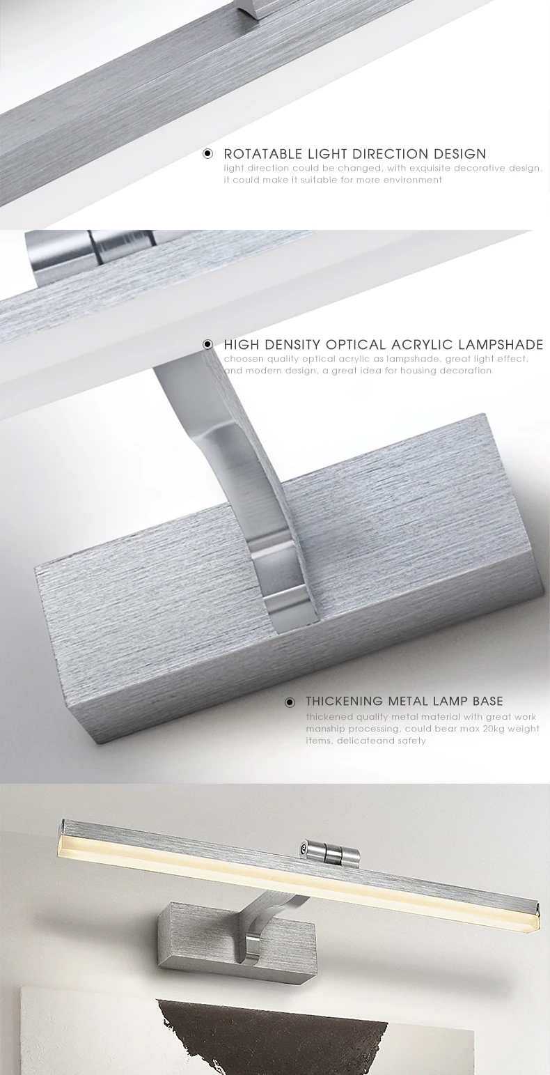 Simple design metal led mirror light shower room vanity mirror led light 8w brush bathroom lighting hotel wall sconce art lamps