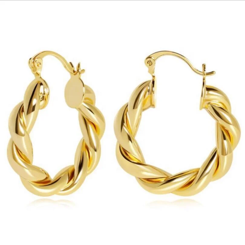 

Boho Chic Jewelry Womens Stainless Steel Gold Plated Waterproof Jewelry Chunky Thick Large Hoop Earrings Twisted Bijoux