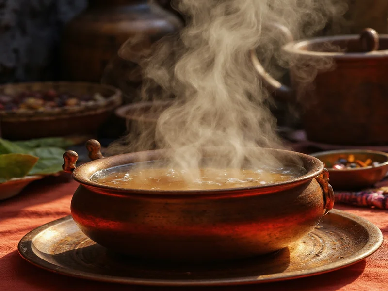 Homemade chai simmering in traditional Indian pot