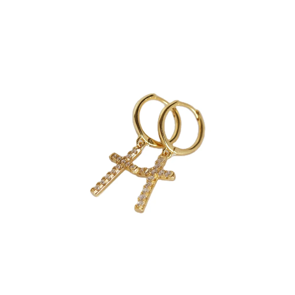 

S925 Sterling silver stud earrings with cross and diamond set, As picture