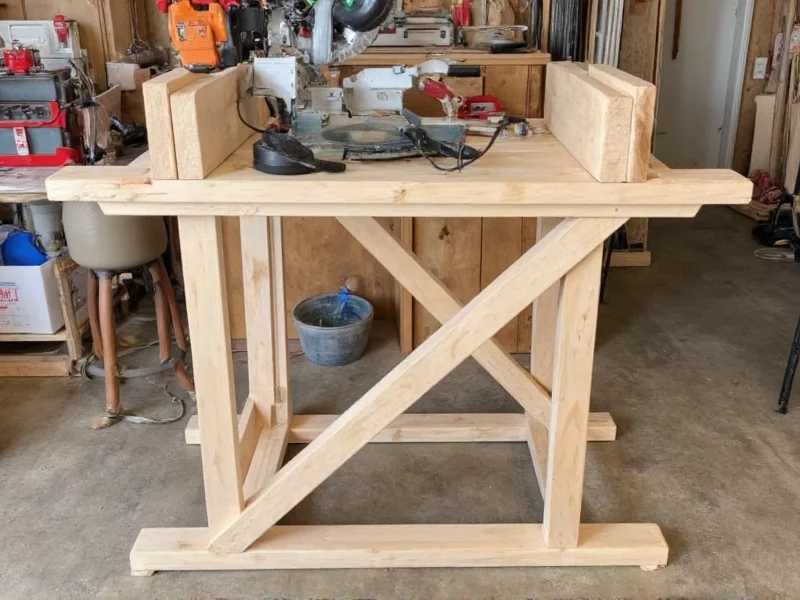 DIY miter saw stand showing triangulated bracing system