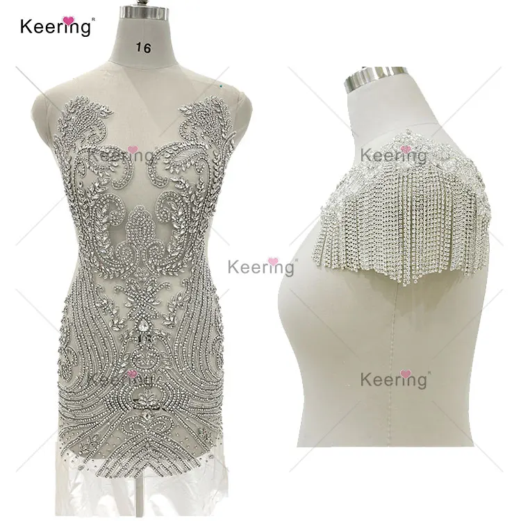 

WDP-406 Keering new style beaded bodice handmade rhinestone applique for wedding dress, Silver/royal blue/gold/rose gold