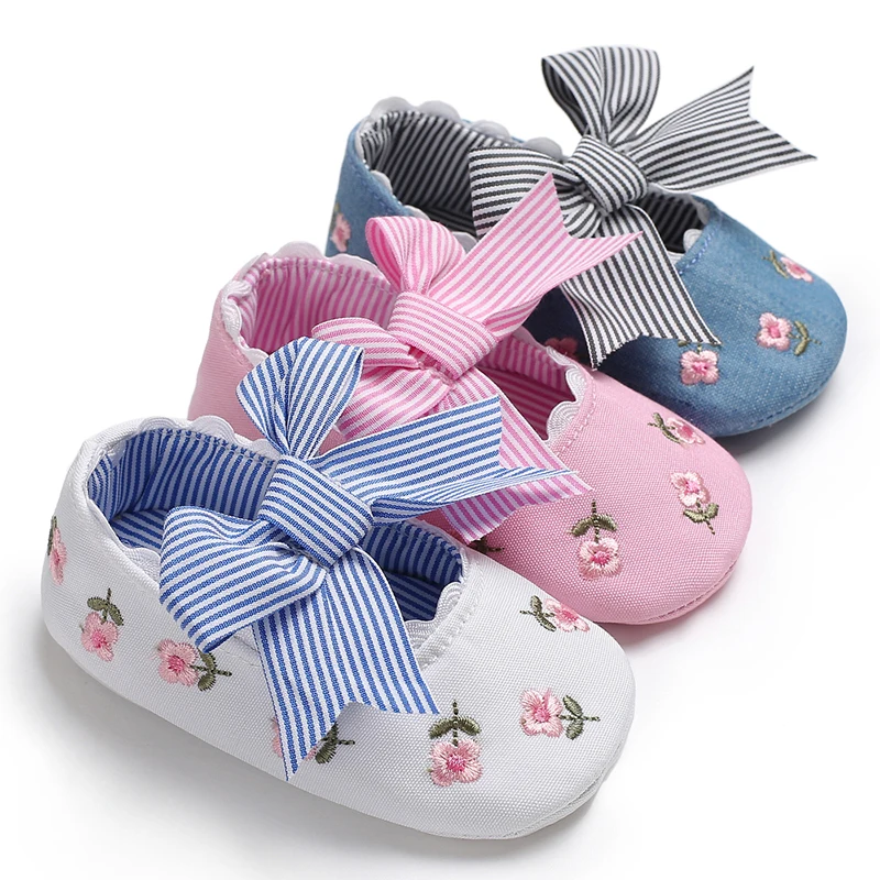 

Lovely Cotton sole Flower print with bowknot Ballet dress baby girl shoes, 3 colors