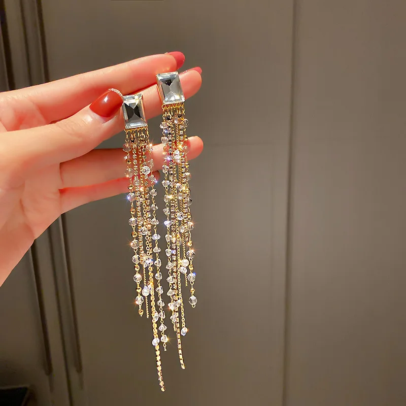 

trendy fashion crystal tassel earrings 2021