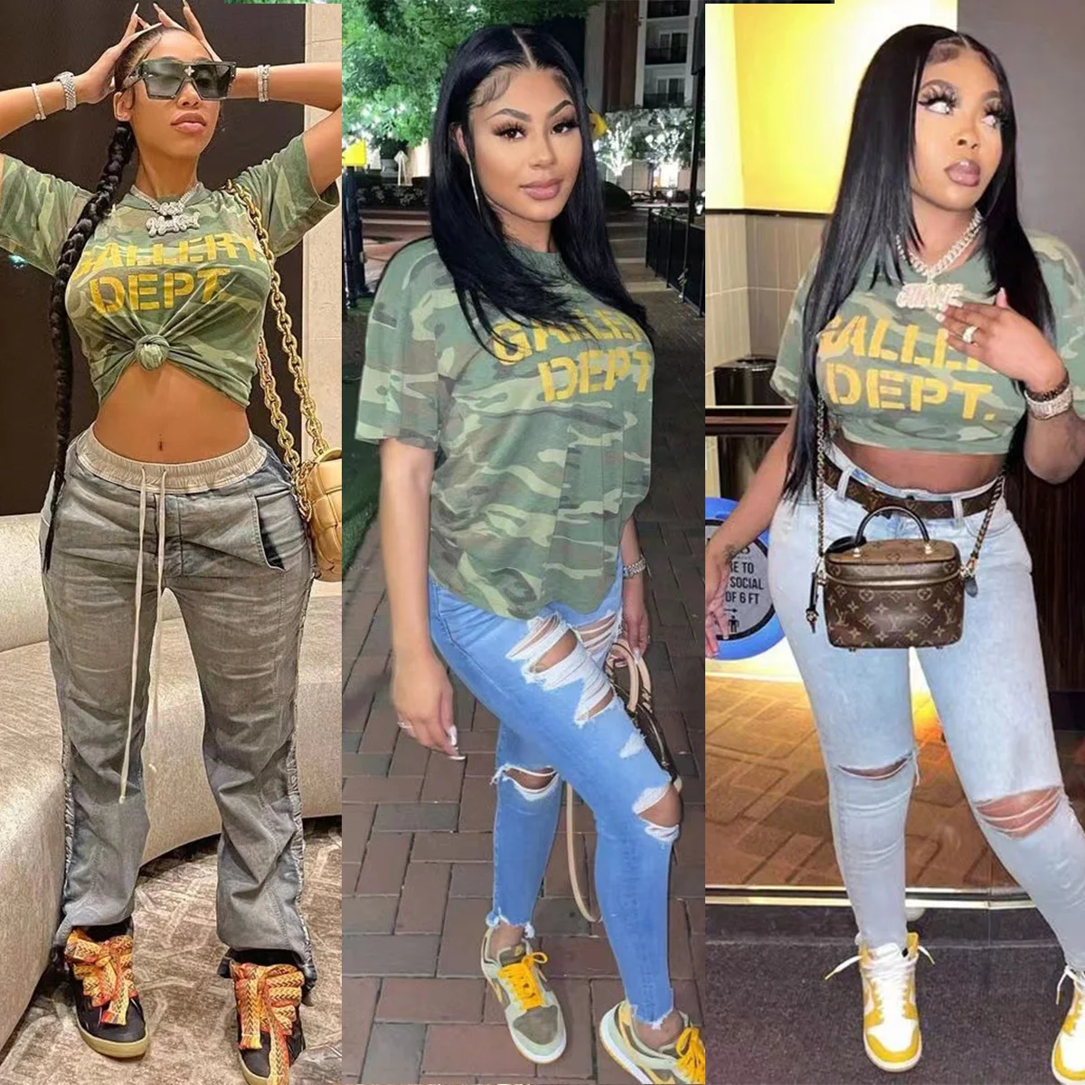 

Women's Luxury Clothing 2022 Girls Sexy Camouflage Short Sleeve Shirts Top Casual Street wear Crop Tops Woman Tops Fashionable, 1 color