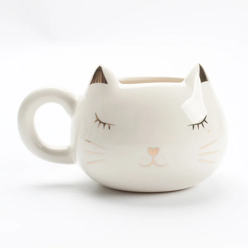 

Round Big Belly Office Cup 3D Cat Ceramic Coffee Mug, White