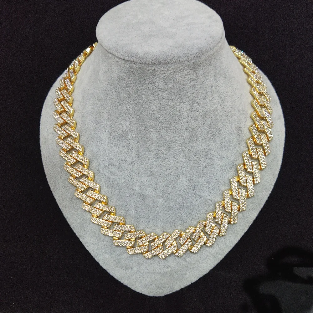 

20mm Amazon Best seller Fashion Mens Miami Cuban Chain Link Iced Out Diamond Gold Silver Plated Hip Hop Jewelry Necklace