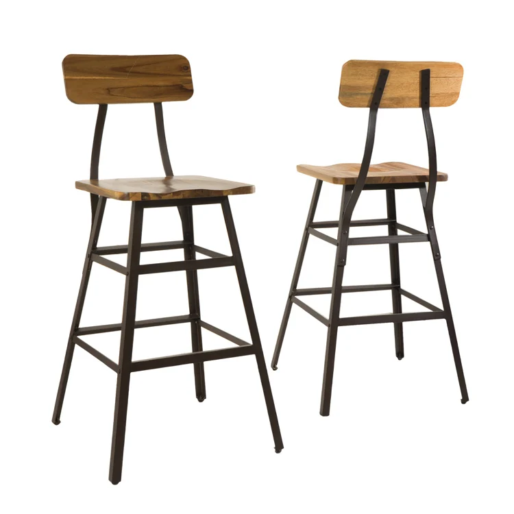 

quality industrial metal steel frame stool wooden seat bar chairs