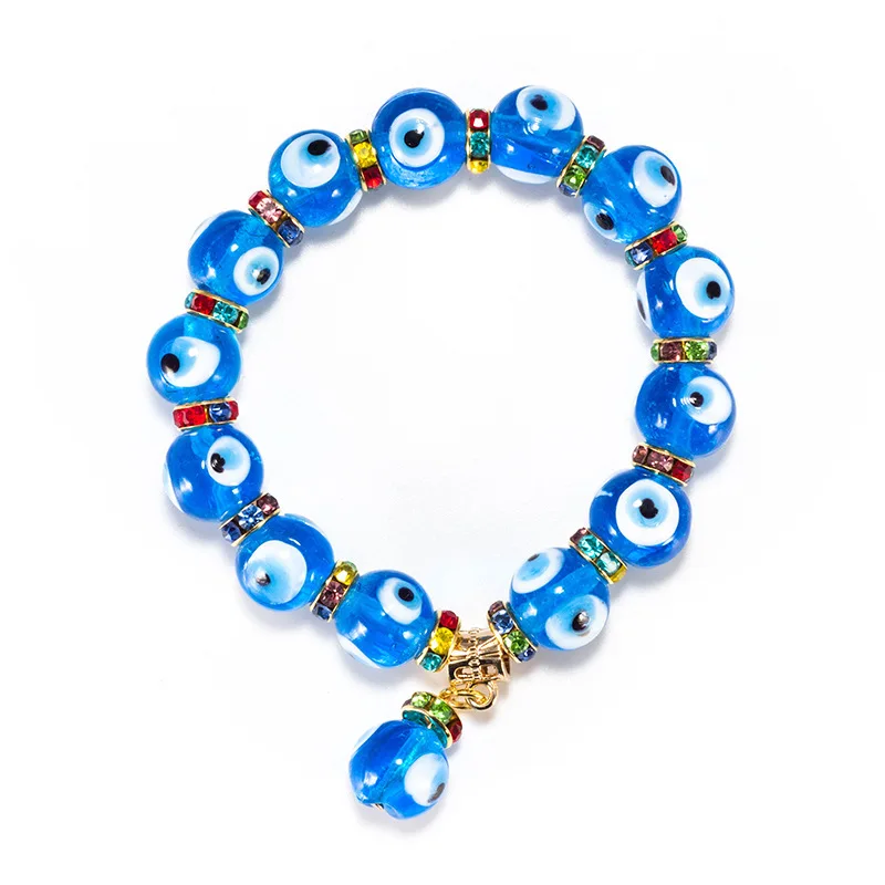 

Turkish Lucky Evil Eyes Beads Bracelet For Women Blue Rhinestone Elastic Strand Bracelet Femme Wholesale Jewelry