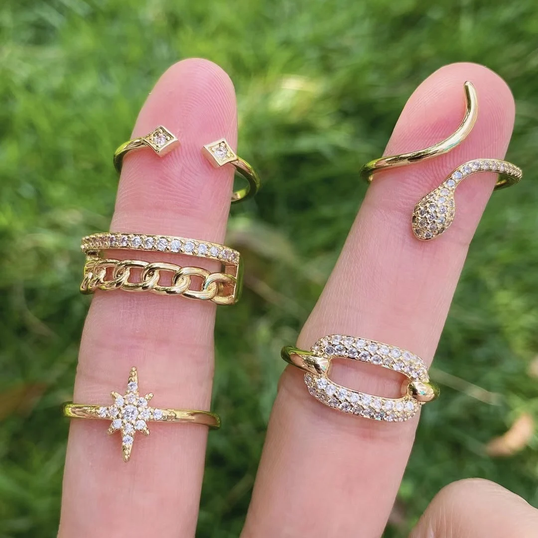 

LS-A3435 fashion luxury cz crystal micro pave ring jewelry,hot snake star ring jewelry wholesale