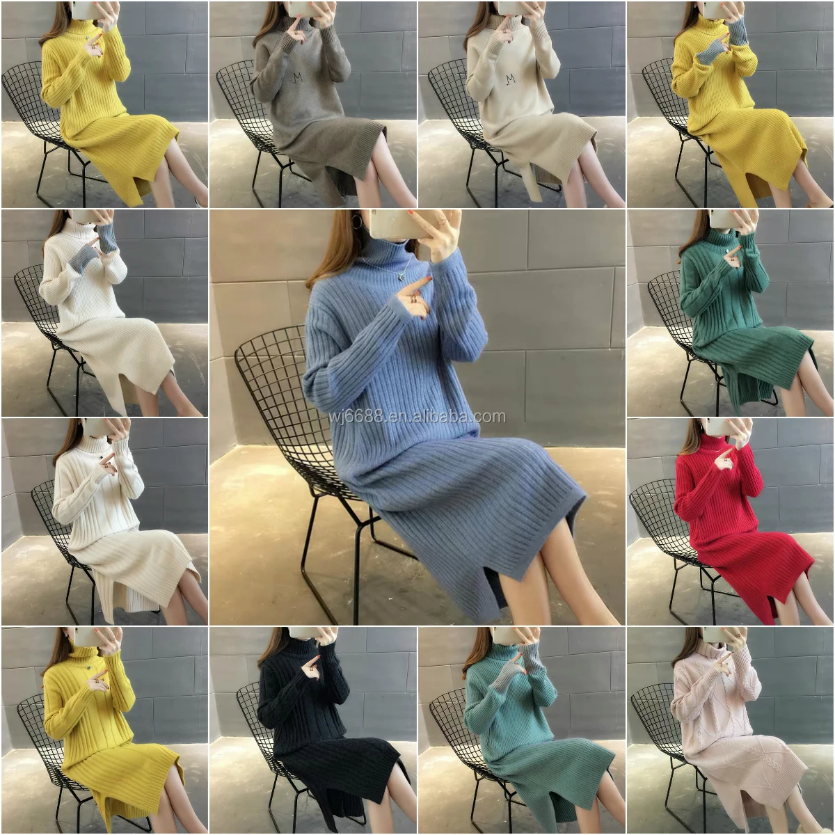

2020 Korean Style Fashion Women Ladies Sweater Dress Tight Cable Knit Sweaters Dress