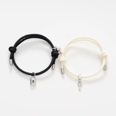 

Magnetic Couple Bracelets, Mutual Attraction Rope Braided Key and Lock Bracelets for Lovers Friendship Adjustable Bracelet