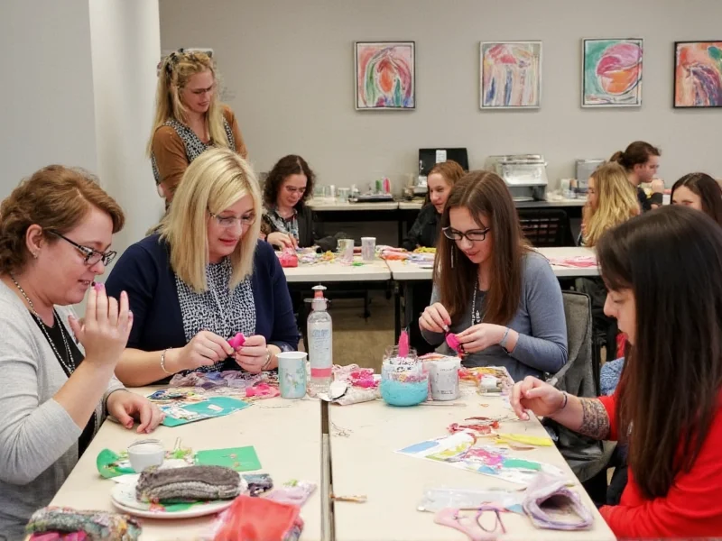 Group crafting in Michaels workshop with instructor