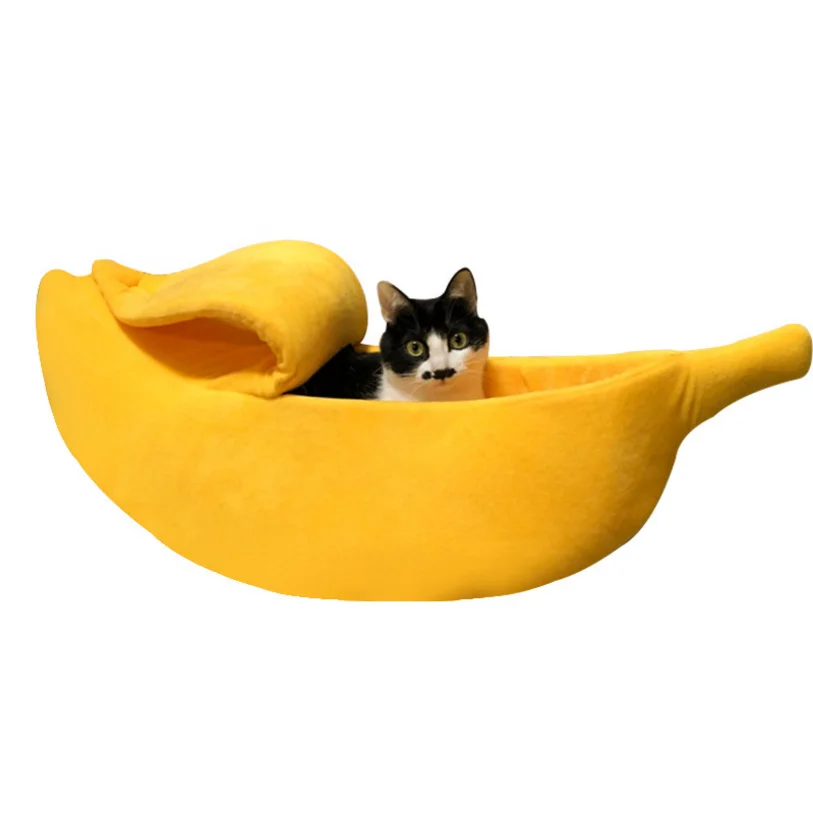 

Wangyu Warmly Creative Fruit Shape Crystal Velvet Sponge Warms Banana Shaped Small Dog House Cat Bed, As picture