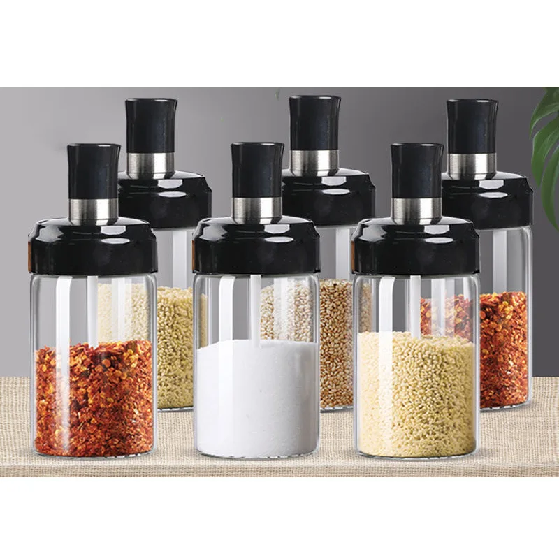 

Kicthen used jar plastic lid with plastic spoon condiments glass bottle, Transparent