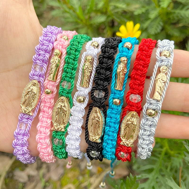 

Gold Plated Colorful Handmade Luck Crystal Bead Bracelets Catholic Women Jewelry Gift Adjustable Virgin Mary Saint Jude Bracelet