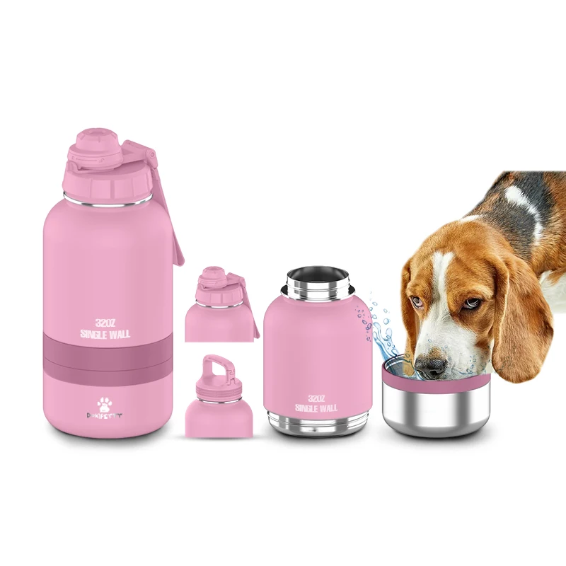 

Wholesale Double Wall Vacuum Insulated Stainless Steel Dog Water Bottle with pet bowl water bottle with storage