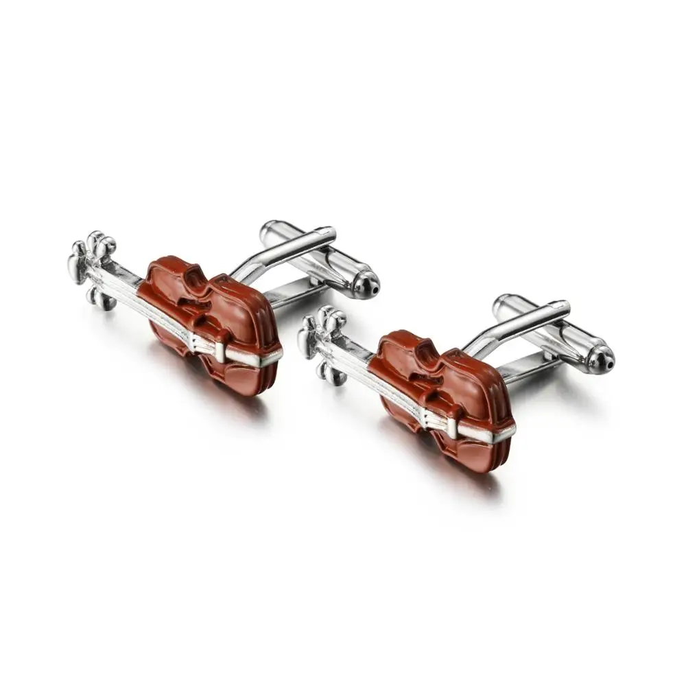 

OB Jewelry-Wholesale Price Painting Men's Jewelry Violin Shaped Cuff Links Elegant Gentleman Musical Cufflinks For Amazon Market, Wooden color