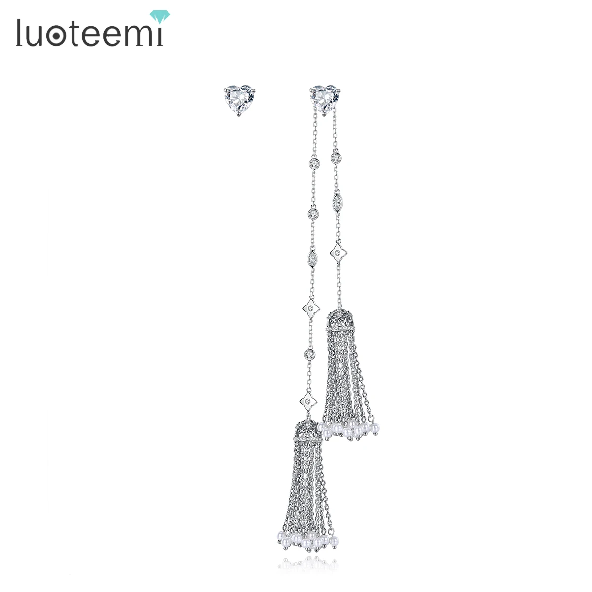 

LUOTEEMI Zirconia Bridal Earrings Luxury Jewelry Earring Drop Tassel Cubic Zirconia Jewelry Earrings