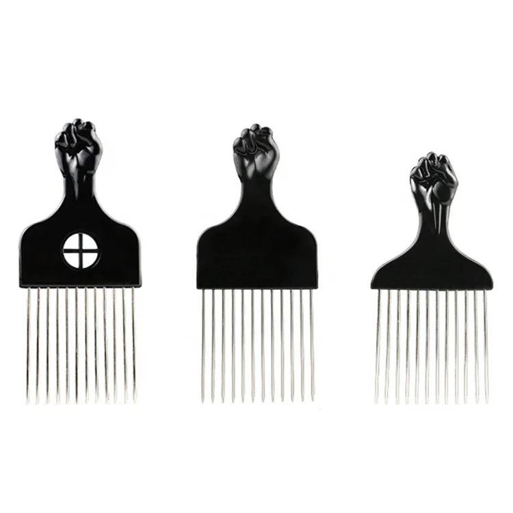 

Styling Tool Salon Hairdressing Customized Afro Comb Stainless Steel Pick Comb Afro Braid Detangle Wig Hair Comb, Black