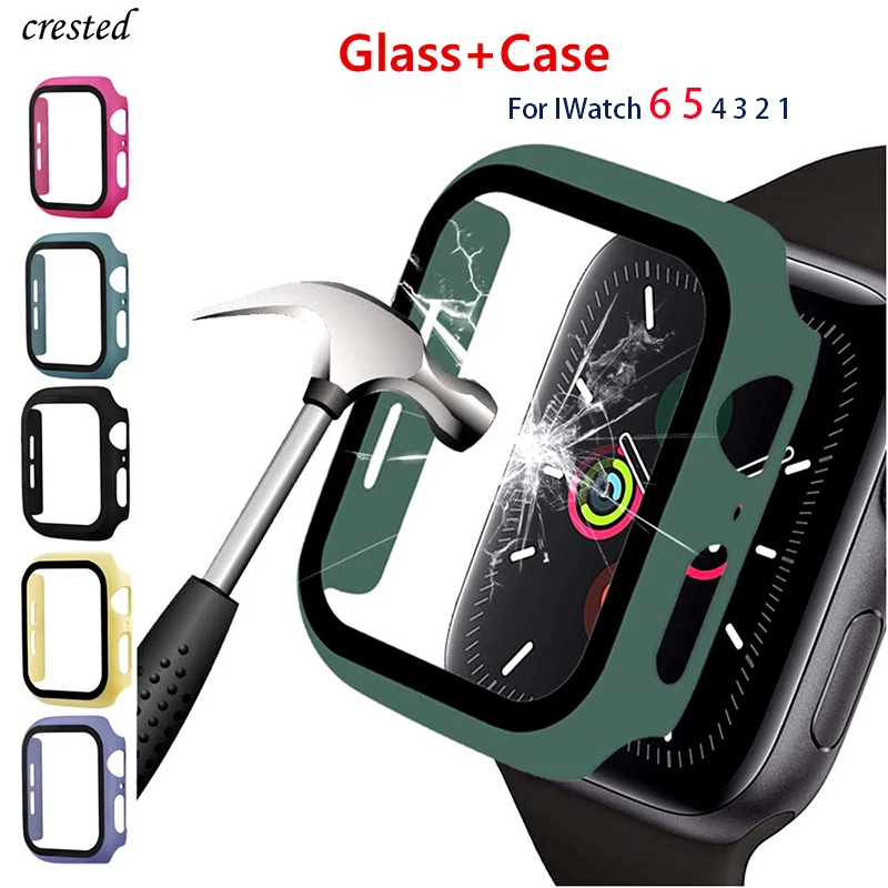 

PC and tempered glass watch case for apple watch case series 6 5 4 3  cover case, Black,ehite,red,gray,pink,yellow,rose pink,rose red, etc.