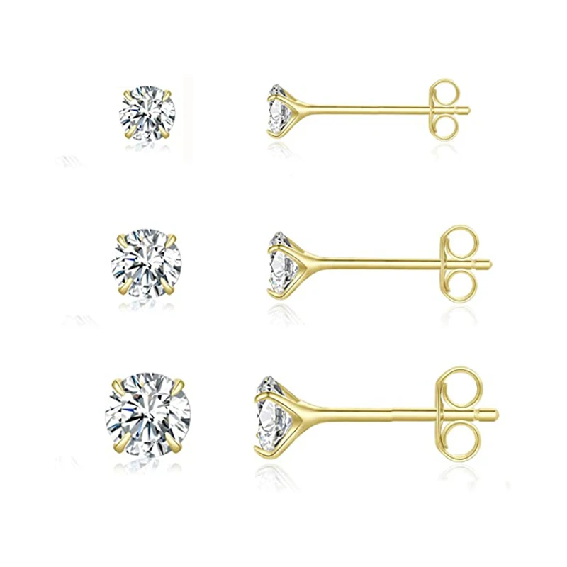 

3Pcs set 2/3/4mm ROXI S925 silver jewelry gold silver zircon stud earrings