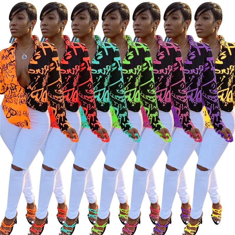 

FM-NK057 2020 fashion graffiti long sleeve sexy t shirt fashion women