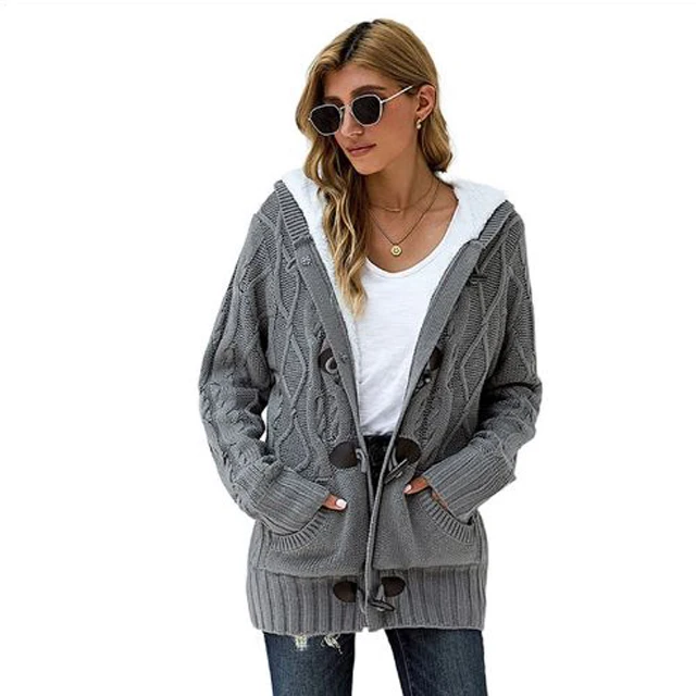 

Wholesale White Thickness Double Layer Cardigans Knitted Button Sweaters for Women, Customized color