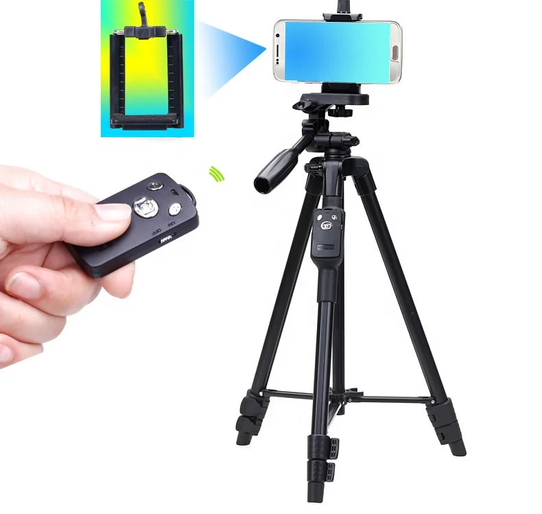 

Extendable 43-125cm Adjustable Tripod Stand Mount Holder Clip Phone Stand Tripod for Live Youtube Camera Phone Holder, Black