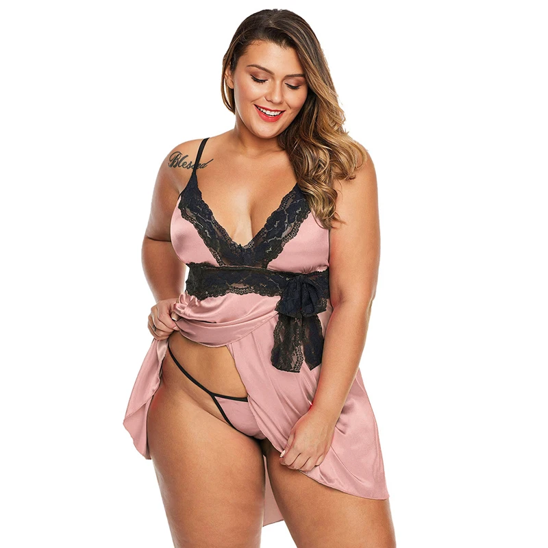 

2021 Wholesale Hot Selling V-neck Lace Designers Style Lingerie Dress Sleepwear Women Solid Color Plus Size Lingerie, Assorted color