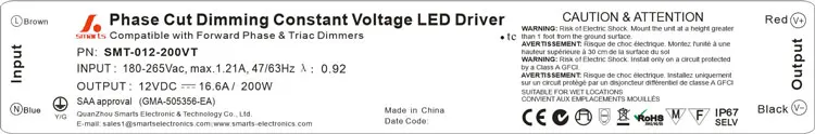 ETL phase-cut dimming 110V ac pwm led driver 12v dimmable work with leading edge dimmer 200w power supply