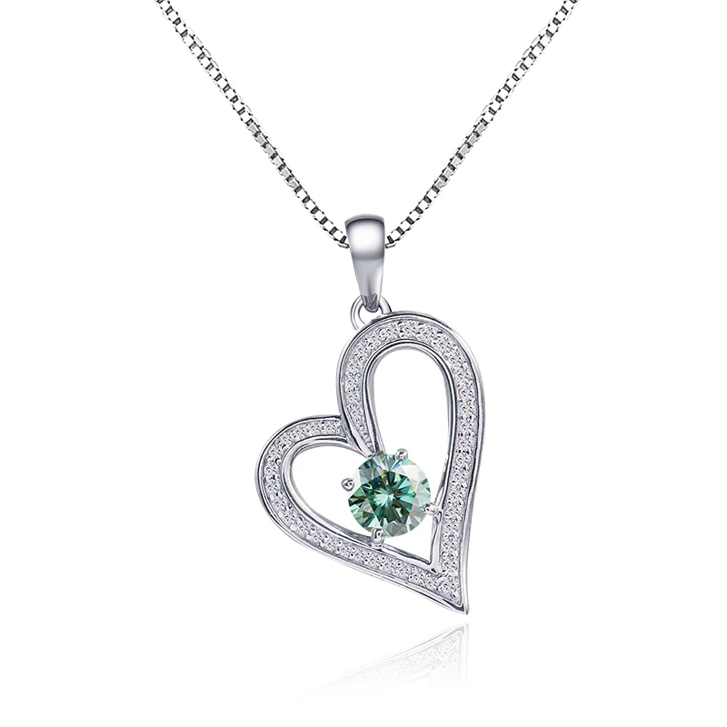 

Lovely heart 925 sterling silver pendant necklace with blue moissanite handy gift, White rose, yellow gold, white gold or platinum