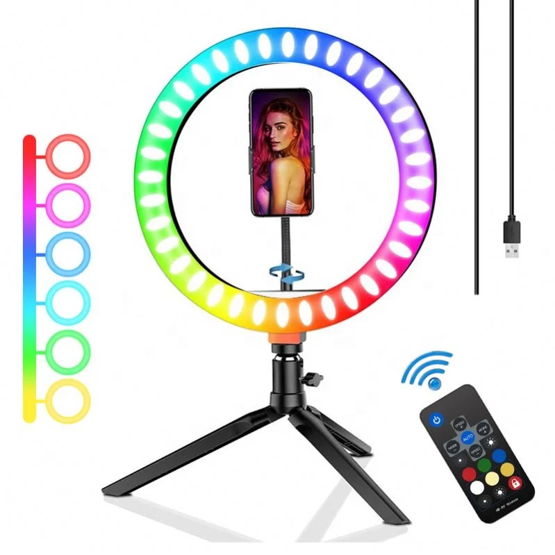

10'' 26Cm Rgb Ring Light With Phone Clip Kit Camera Photography Video Selfie Led For Mobile