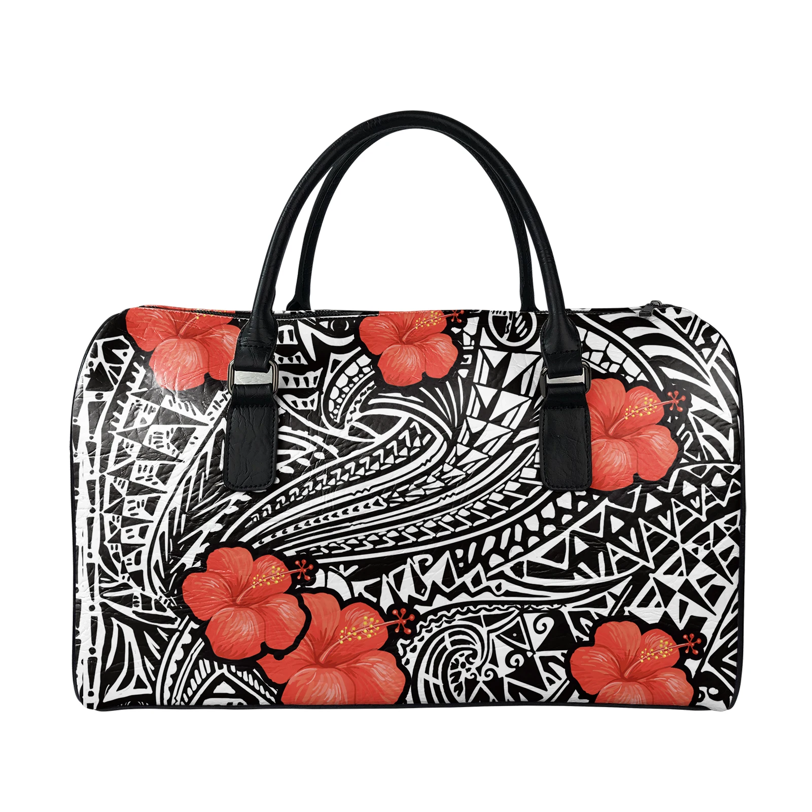 

Samoa Polynesian Hibiscus Custom Your Own Image Print PU Leather Travel Bags Luggage Weekender Duffel Overnight Bag Carry On Bag, Customized color