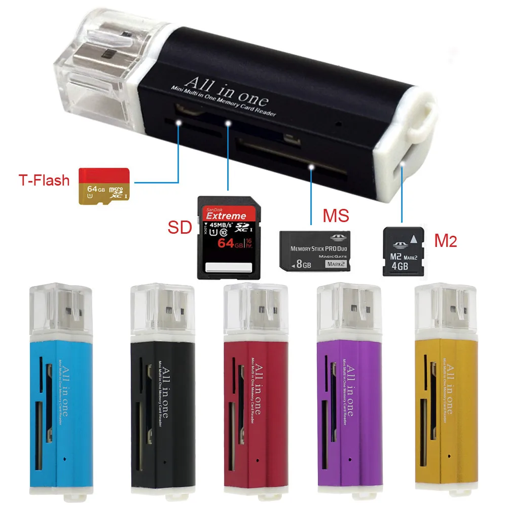 

Factory price All in 1 USB 2.0 Multi Memory Card Reader for Micro SD SDHC TF M2 MMC MS PRO DUO adapter reader Samsung Laptop