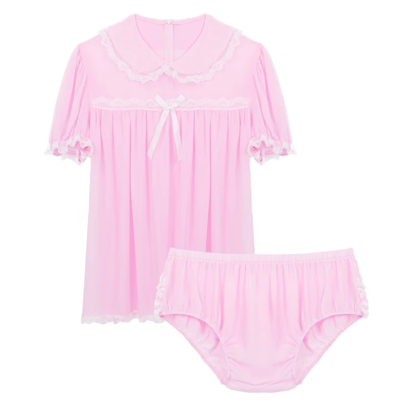 

iEFiEL Sissy Mens Doll Collar Chiffon Frilly Dress Crossdressing Panties Pajamas Set Sissy Frilly Dress Romper Pajamas