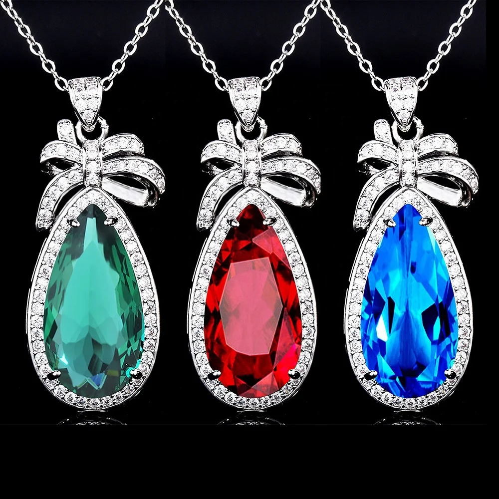 

New Luxury Jewelry Charm Bow Water Drop Pendant Necklace Inlay Cubic Zircon Women's Wedding Party Exaggeration, Picture shows
