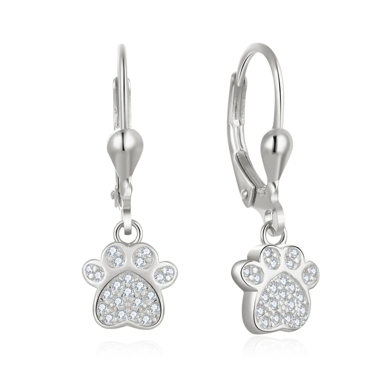 

Drop Leverback Earrings Rose Gold Plated Print 925 Sterling Silver Women's POLIVA Zircon R&D Team 3D Jewelry Printer Dog Paw