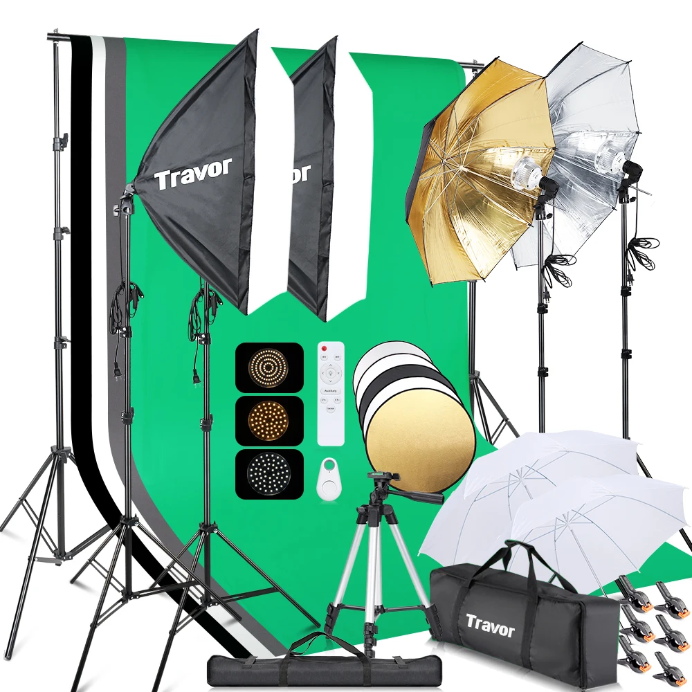 

Travor LS5200 Photo Studio Shooting Kits Photography Umbrella Softbox Set Bi-Color Soft Box Light Kit With Backdrop Stand