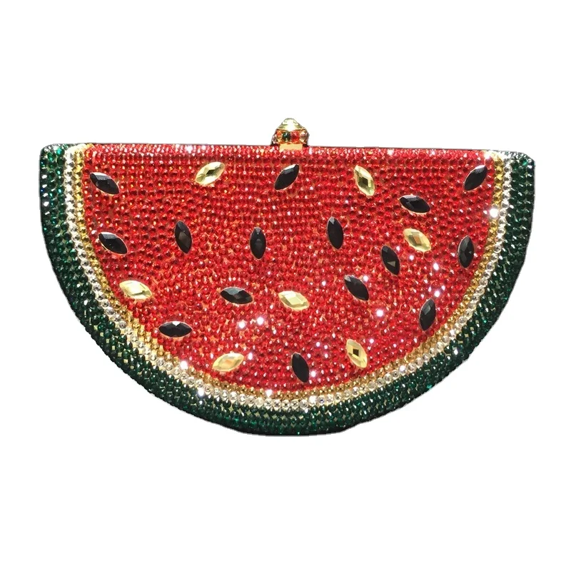 

2021 Fashion Luxury Metal Rhinestone Ladies Purse Gold Chain Shoulder Party Bags Women Evening Clutch Watermelon Bling Bag