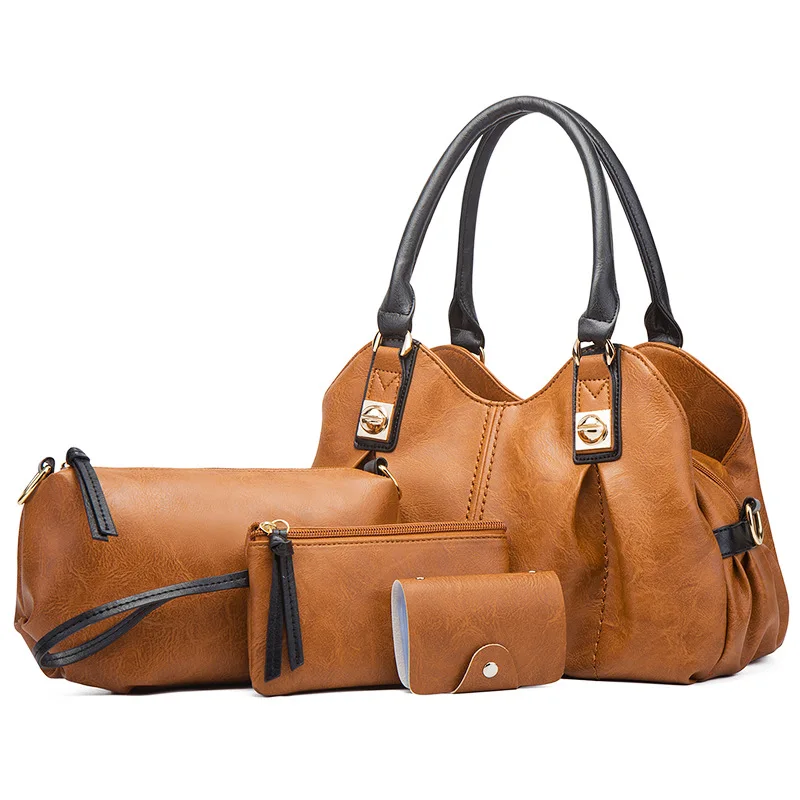 

Trending luxury 2021 ladies bags durable pure color shoulder handbag designed tote bag with 4pcs pocket women's euro tote bags, Black, green, brown option