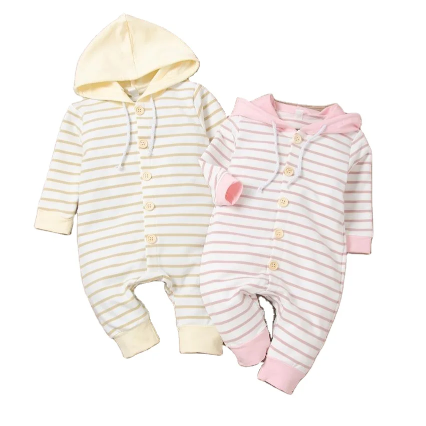 

Hooded hats infants striped rompers baby boy's and girls' full sleeves jumpsuits toddlers cotton bodysuits