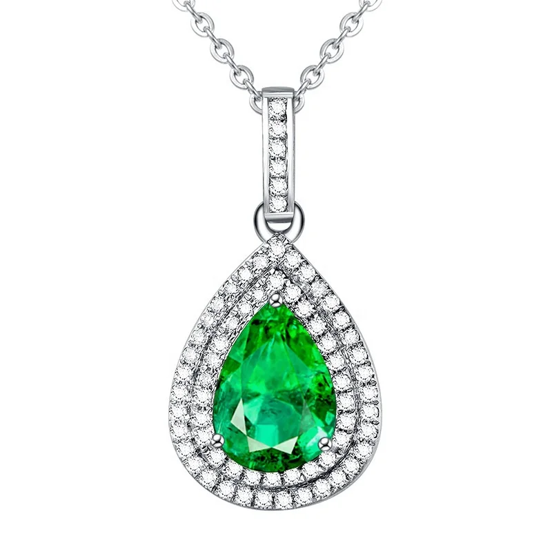 

Small Emerald gemstone pendant necklaces for women white gold silver color green crystal zircon diamonds chain choker jewelry, Picture shows