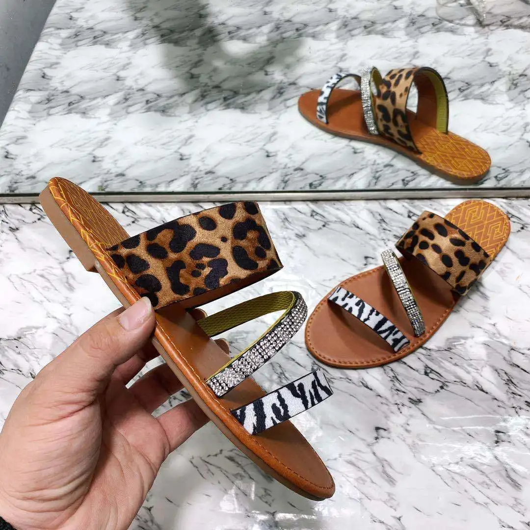 

2020 fashion Sandals For Women And Ladies Beach Leopard Grain Flip Flop Summer Flat Sandals Slide slipper, Pink/leopard skin