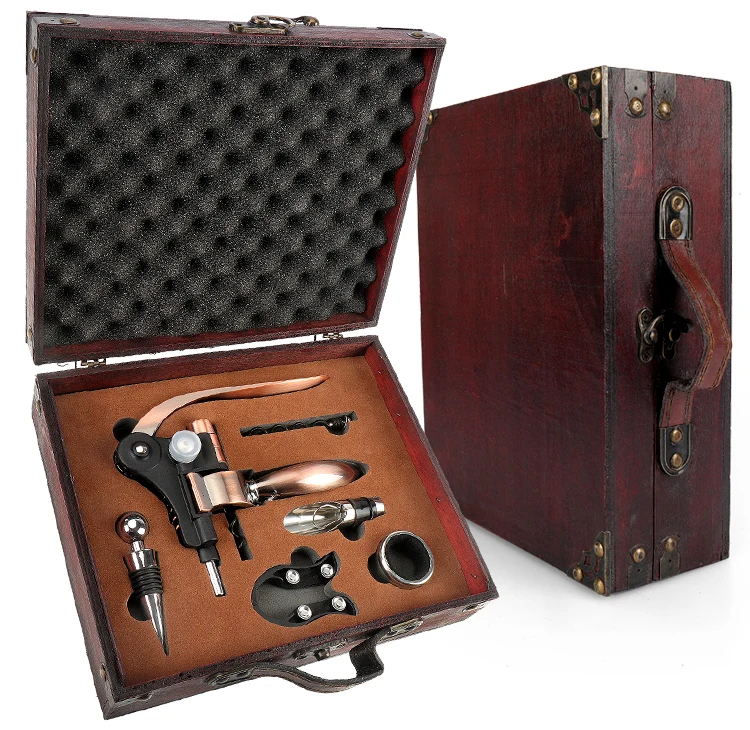Hot Sale Wine Opener Gift Set With 9 Kits In Antique Wooden Box For