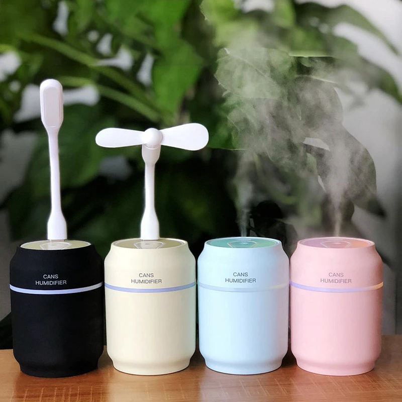 

Candy Color Coke Bottle USB Can Humidifier Small Fan LED Night Light Mini Humidifier 3-In-1 Air Humidifier Indoor Moisturizing
